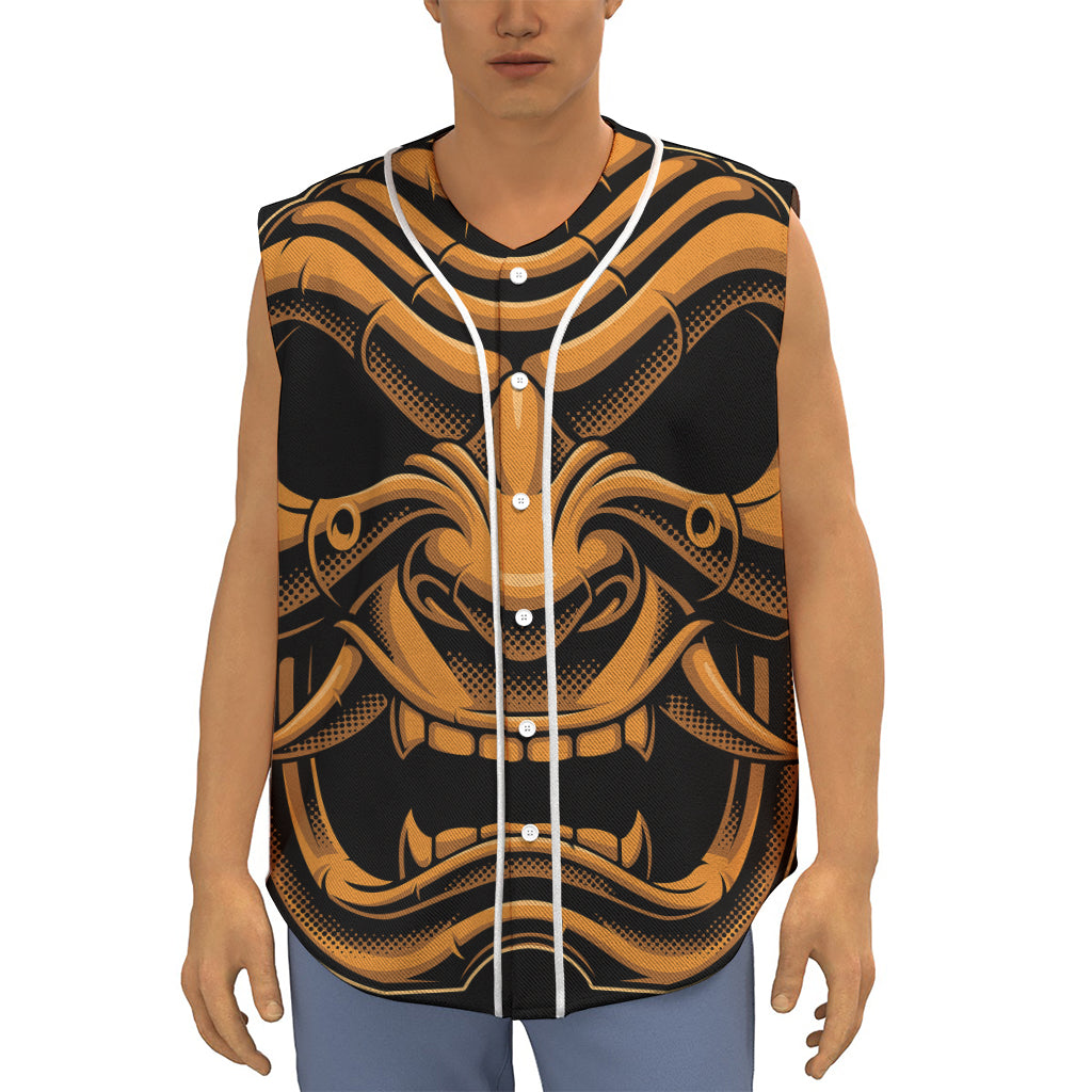 Japanese Warrior Mask Print Sleeveless Baseball Jersey