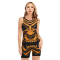 Japanese Warrior Mask Print Sleeveless One Piece Swimsuit