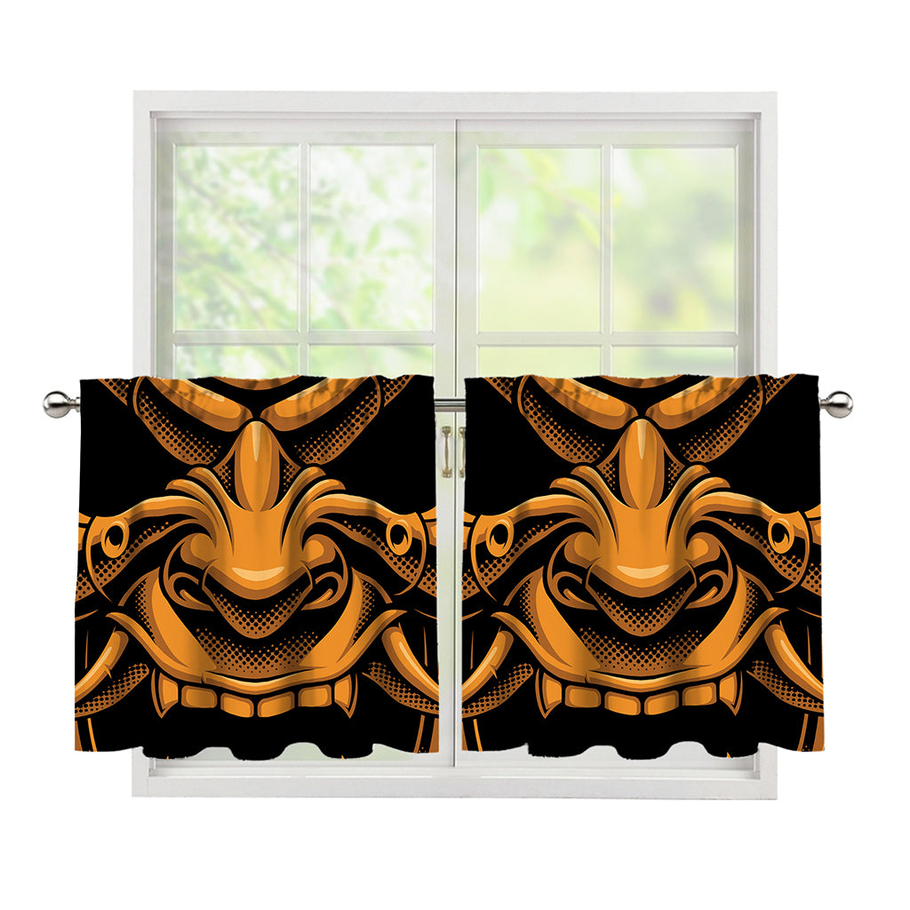 Japanese Warrior Mask Print Tier Curtains