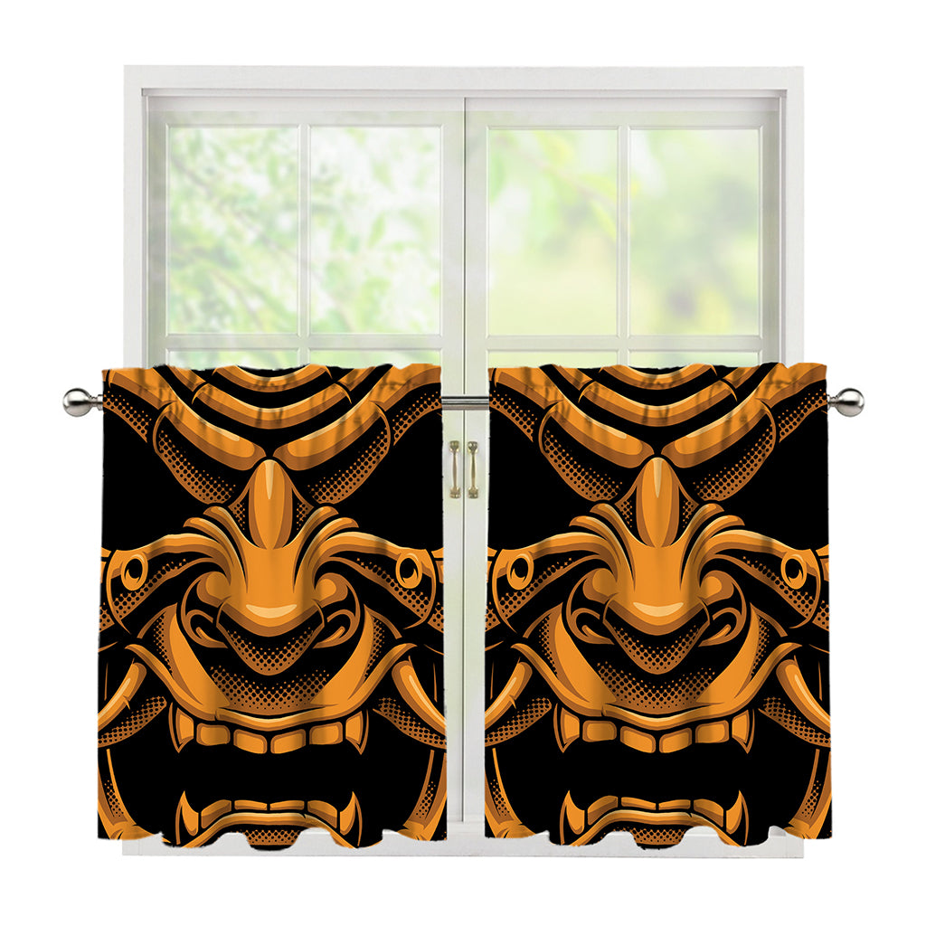 Japanese Warrior Mask Print Tier Curtains