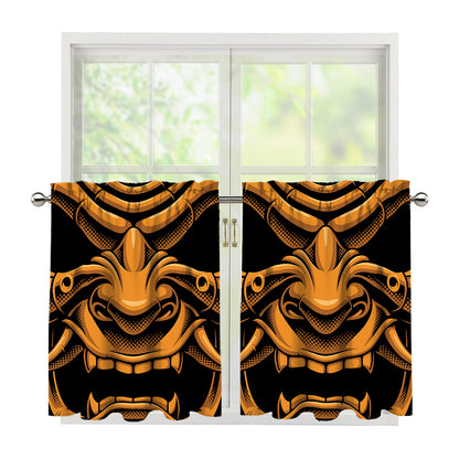 Japanese Warrior Mask Print Tier Curtains