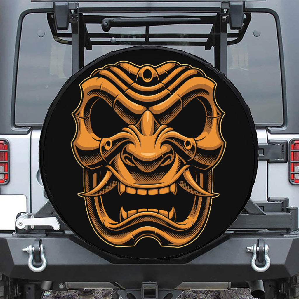 Japanese Warrior Mask Print Tire Cover