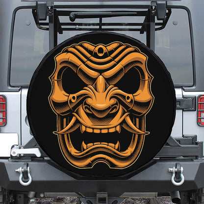 Japanese Warrior Mask Print Tire Cover