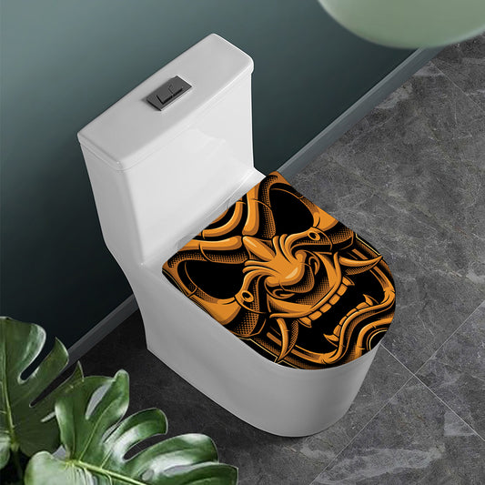 Japanese Warrior Mask Print Toilet Lid Cover