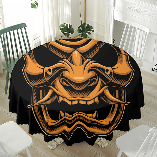 Japanese Warrior Mask Print Waterproof Round Tablecloth