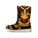 Japanese Warrior Mask Print Winter Boots