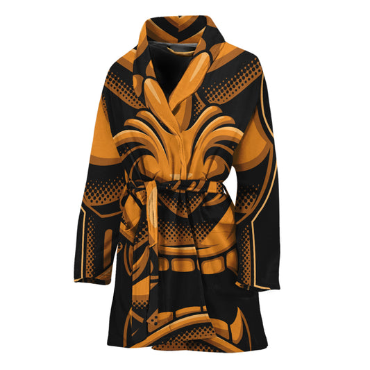 Japanese Warrior Mask Print Women's Bathrobe