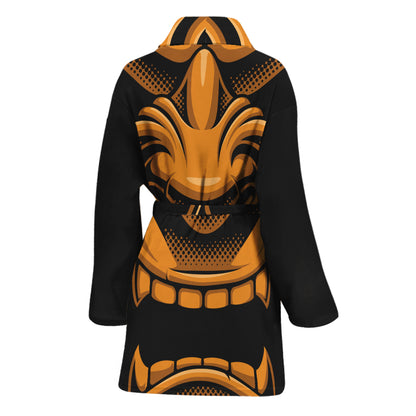 Japanese Warrior Mask Print Women's Bathrobe