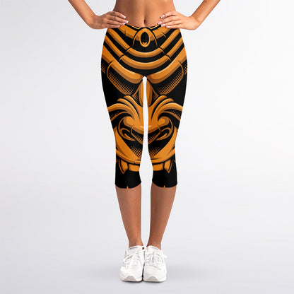 Japanese Warrior Mask Print Women's Capri Leggings