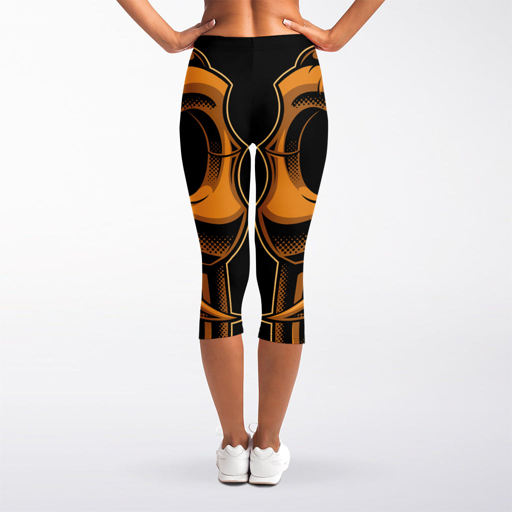 Japanese Warrior Mask Print Women's Capri Leggings