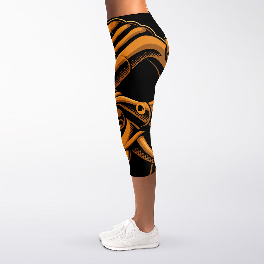 Japanese Warrior Mask Print Women's Capri Leggings