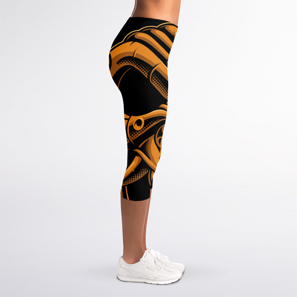 Japanese Warrior Mask Print Women's Capri Leggings