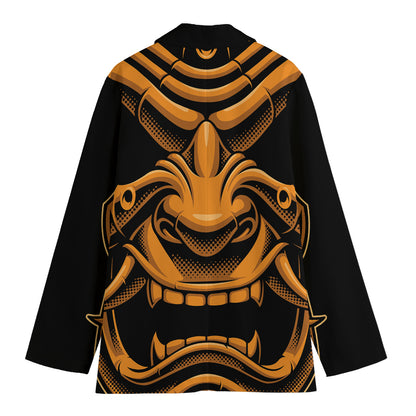 Japanese Warrior Mask Print Women's Cotton Blazer