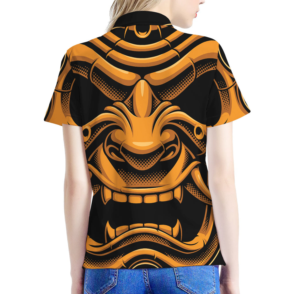 Japanese Warrior Mask Print Women's Polo Shirt