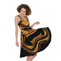 Japanese Warrior Mask Print Sleeveless Knee Length Dress