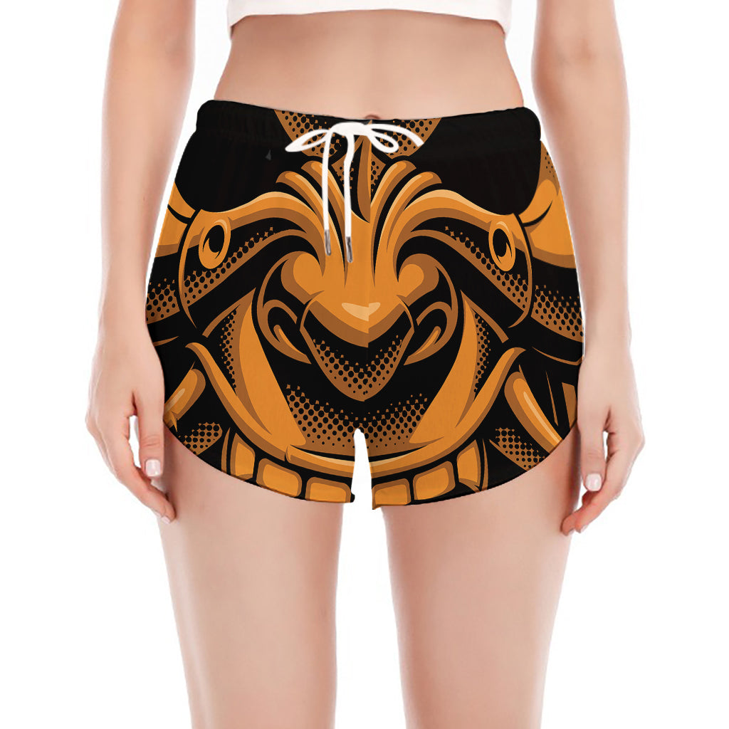 Japanese Warrior Mask Print Women's Split Running Shorts