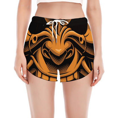 Japanese Warrior Mask Print Women's Split Running Shorts