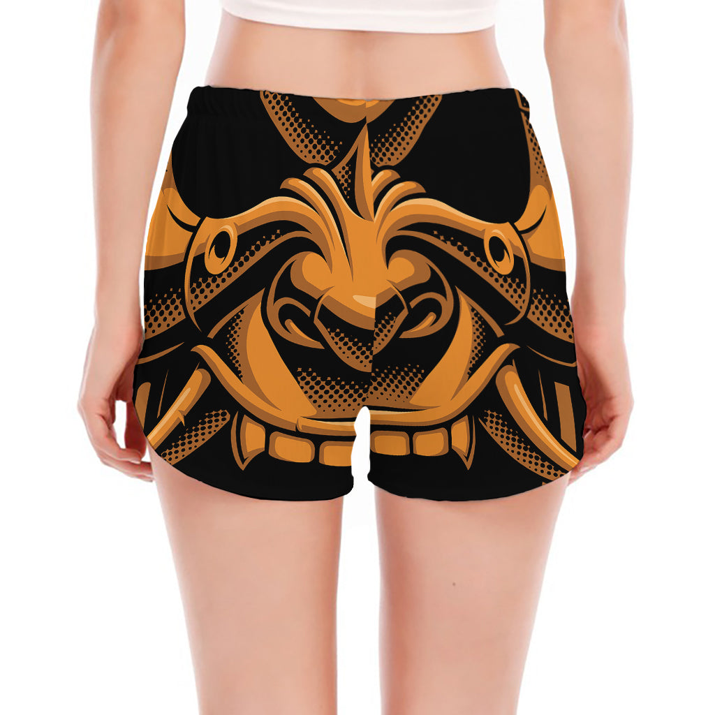 Japanese Warrior Mask Print Women's Split Running Shorts