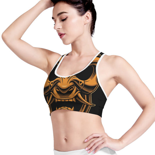 Japanese Warrior Mask Print Women's Sports Bra