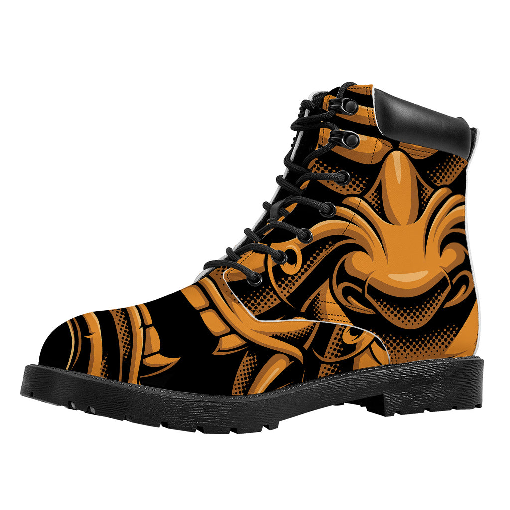 Japanese Warrior Mask Print Work Boots