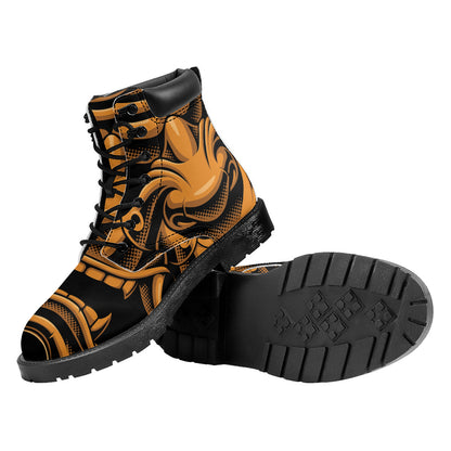 Japanese Warrior Mask Print Work Boots