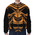 Japanese Warrior Mask Print Zip Sleeve Bomber Jacket