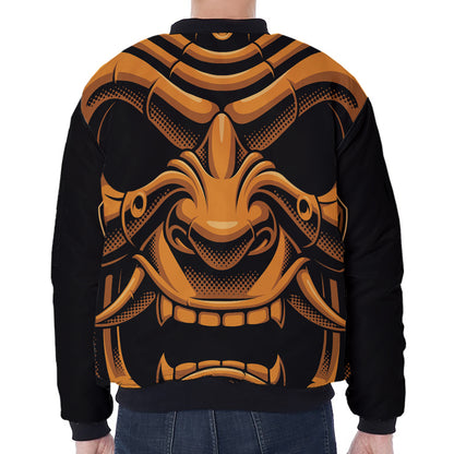 Japanese Warrior Mask Print Zip Sleeve Bomber Jacket