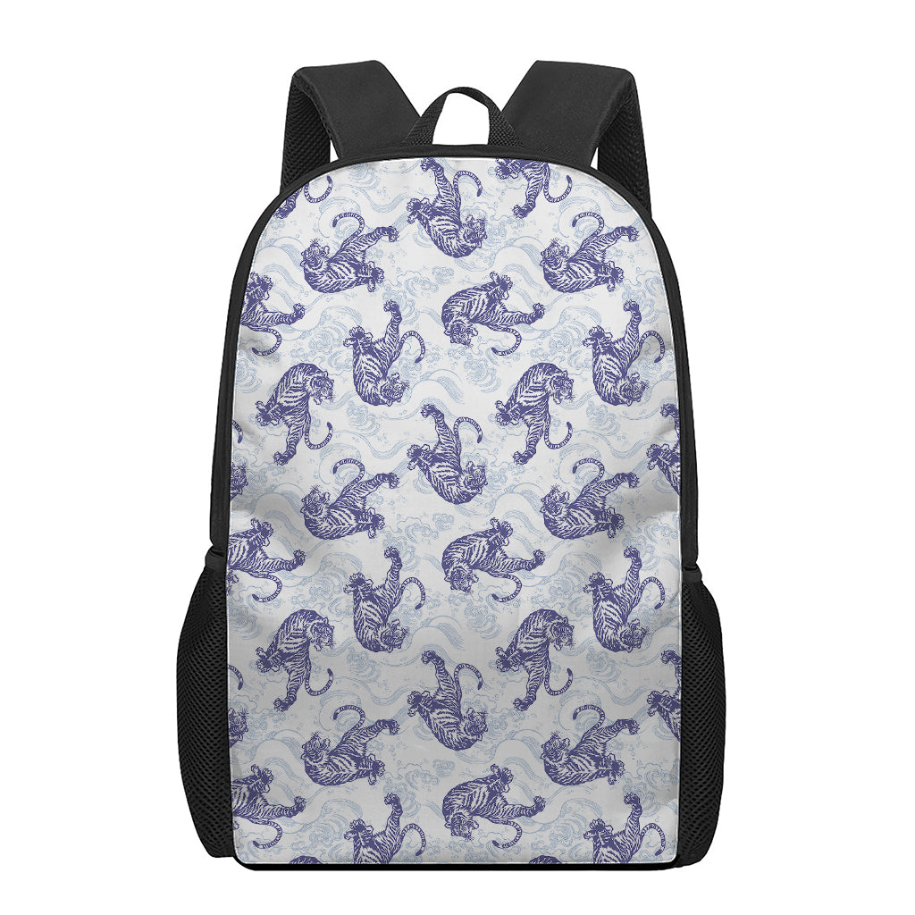 Japanese White Tiger Pattern Print 17 Inch Backpack