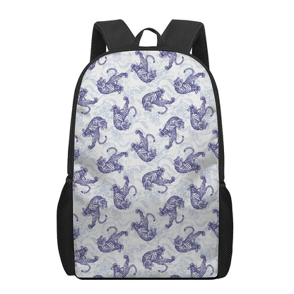Japanese White Tiger Pattern Print 17 Inch Backpack