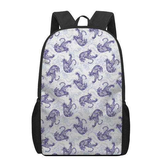 Japanese White Tiger Pattern Print 17 Inch Backpack