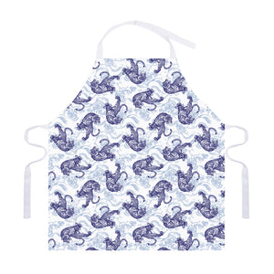 Japanese White Tiger Pattern Print Adjustable Apron