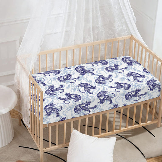 Japanese White Tiger Pattern Print Baby Crib Sheet
