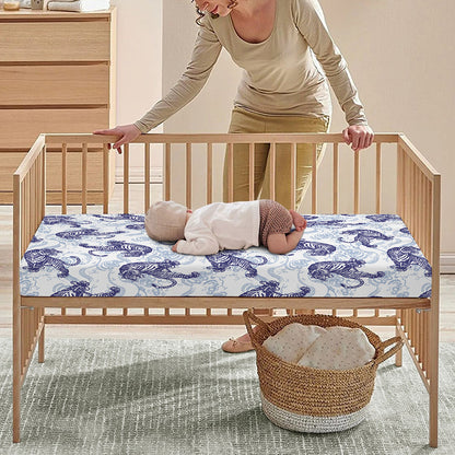 Japanese White Tiger Pattern Print Baby Crib Sheet