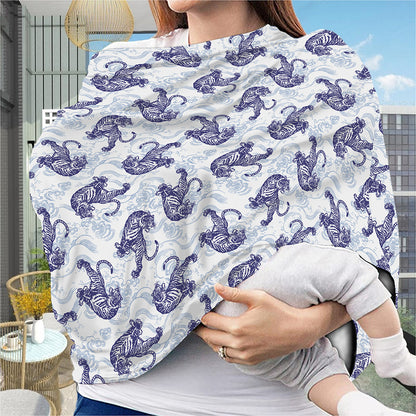 Japanese White Tiger Pattern Print Baby Seat Cover