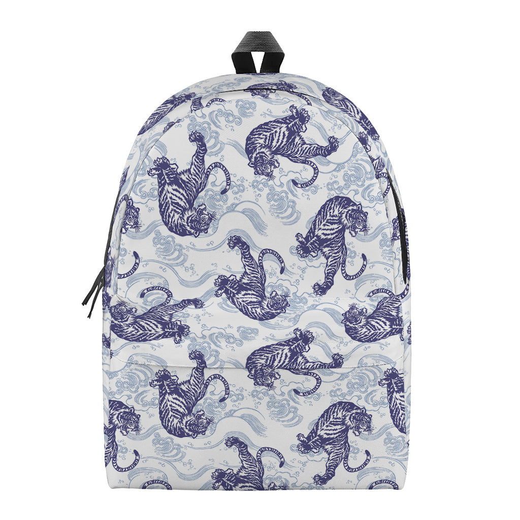 Japanese White Tiger Pattern Print Backpack
