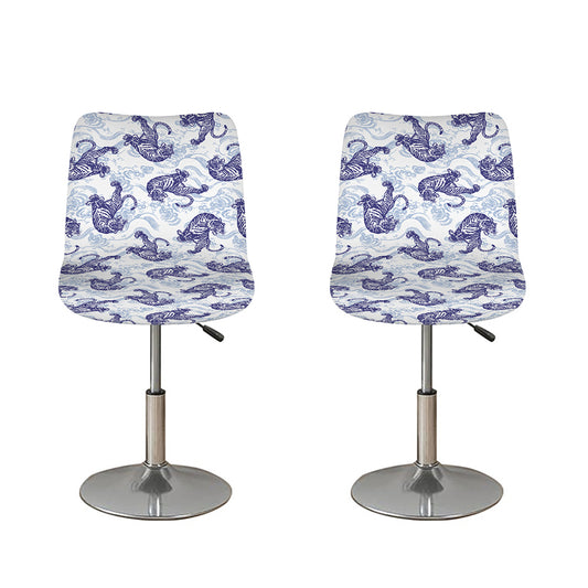Japanese White Tiger Pattern Print Bar Stool Covers
