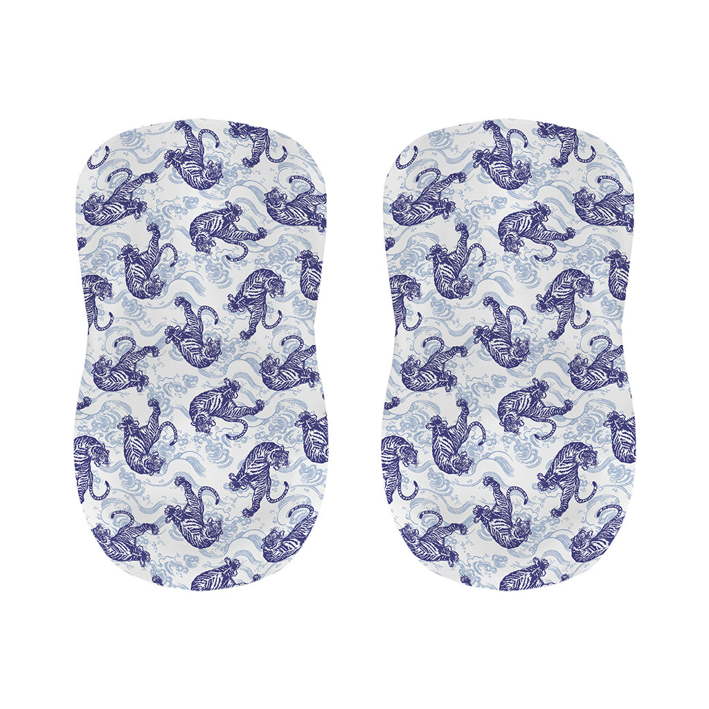 Japanese White Tiger Pattern Print Bar Stool Covers