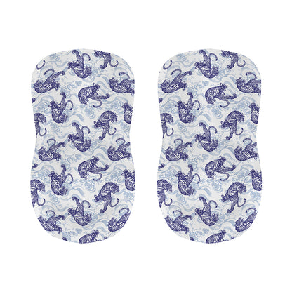 Japanese White Tiger Pattern Print Bar Stool Covers