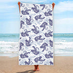 Japanese White Tiger Pattern Print Beach Towel