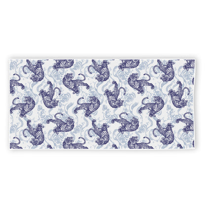 Japanese White Tiger Pattern Print Beach Towel
