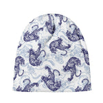 Japanese White Tiger Pattern Print Beanie