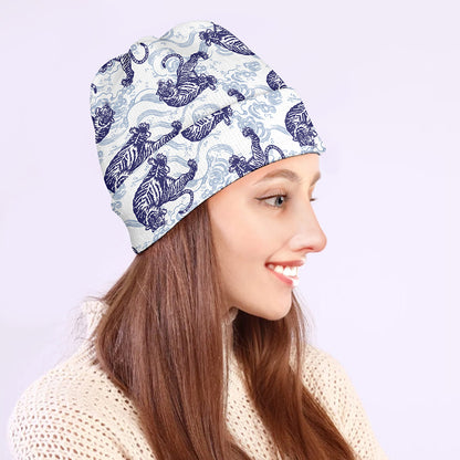 Japanese White Tiger Pattern Print Beanie