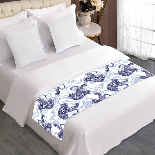 Japanese White Tiger Pattern Print Bed Runner
