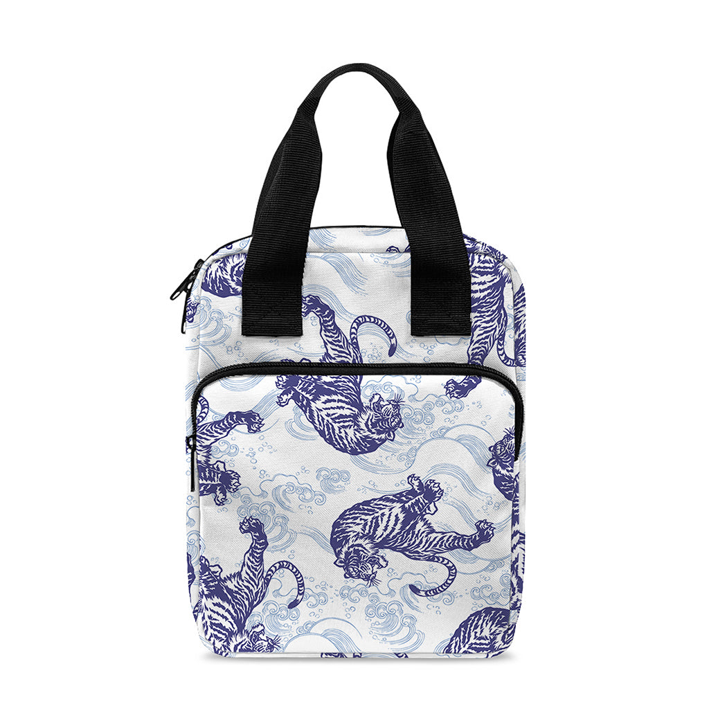 Japanese White Tiger Pattern Print Bible Tote Bag