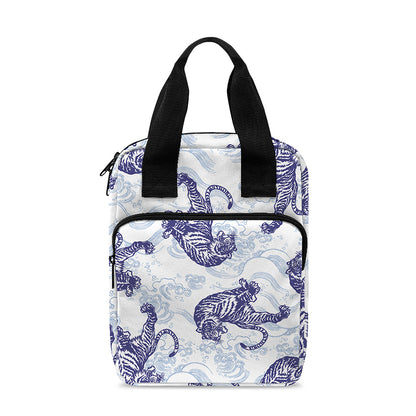 Japanese White Tiger Pattern Print Bible Tote Bag