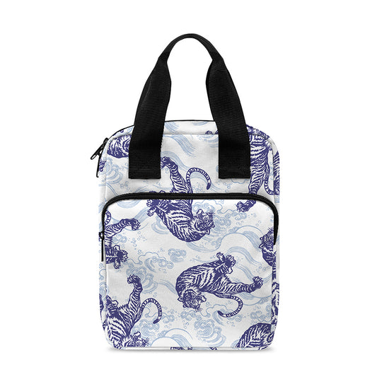 Japanese White Tiger Pattern Print Bible Tote Bag