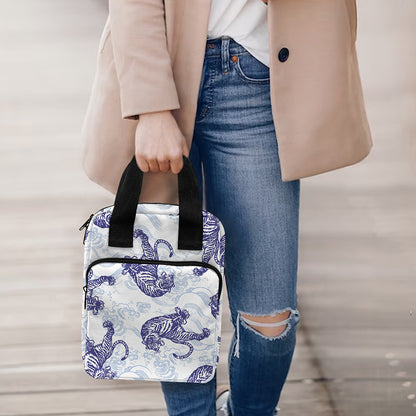Japanese White Tiger Pattern Print Bible Tote Bag