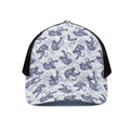 Japanese White Tiger Pattern Print Black Mesh Trucker Hat