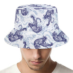 Japanese White Tiger Pattern Print Bucket Hat