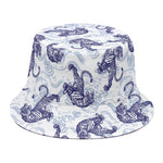 Japanese White Tiger Pattern Print Bucket Hat